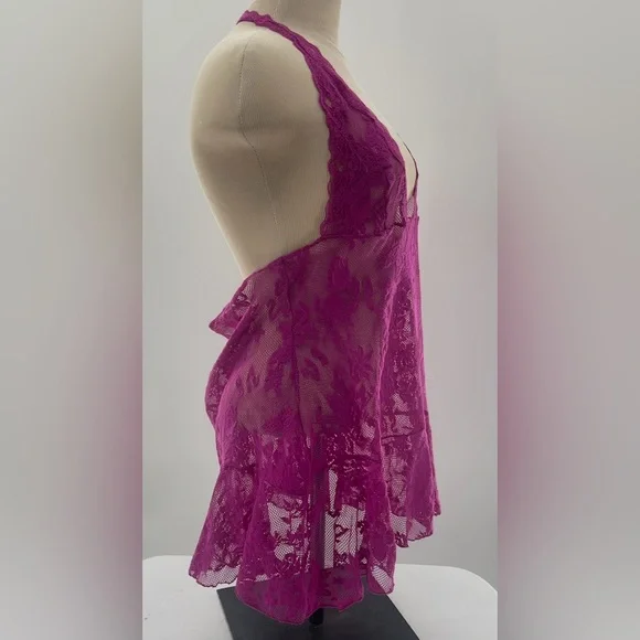 Victoria’s Secret Purple Lace Semi Sheer Mesh Halter Style Nighty Size Large Y2K - Picture 4 of 11